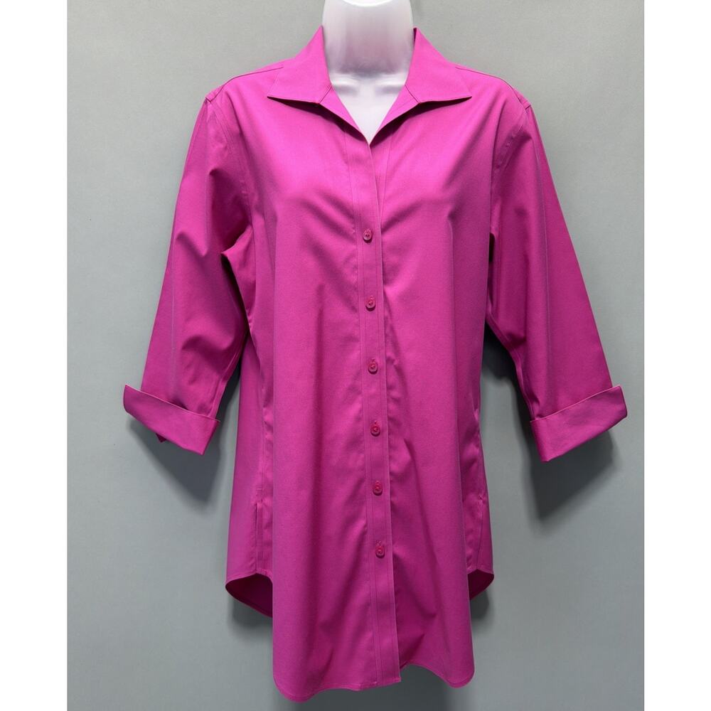Foxcroft Non-Iron Tunic Blouse Womens Sz 8 Stretch Shaped Fit Pink